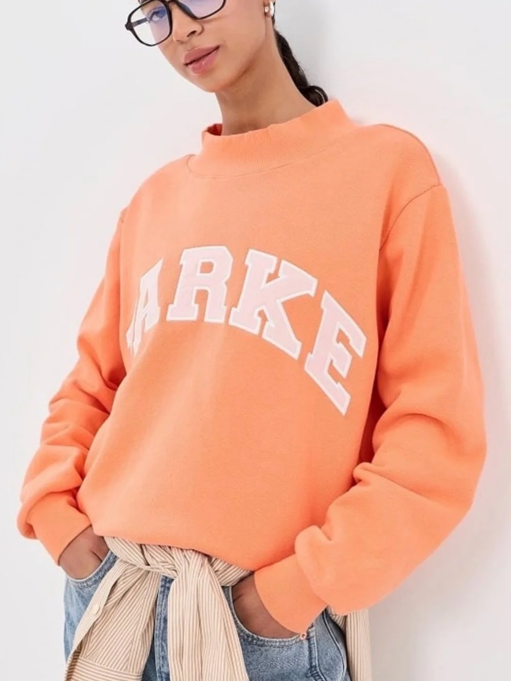 PARKE Shopbop Exclusive Creamsicle Rose Varsity Mock-Neck Sweatshirt Size S/M - Picture 1 of 3
